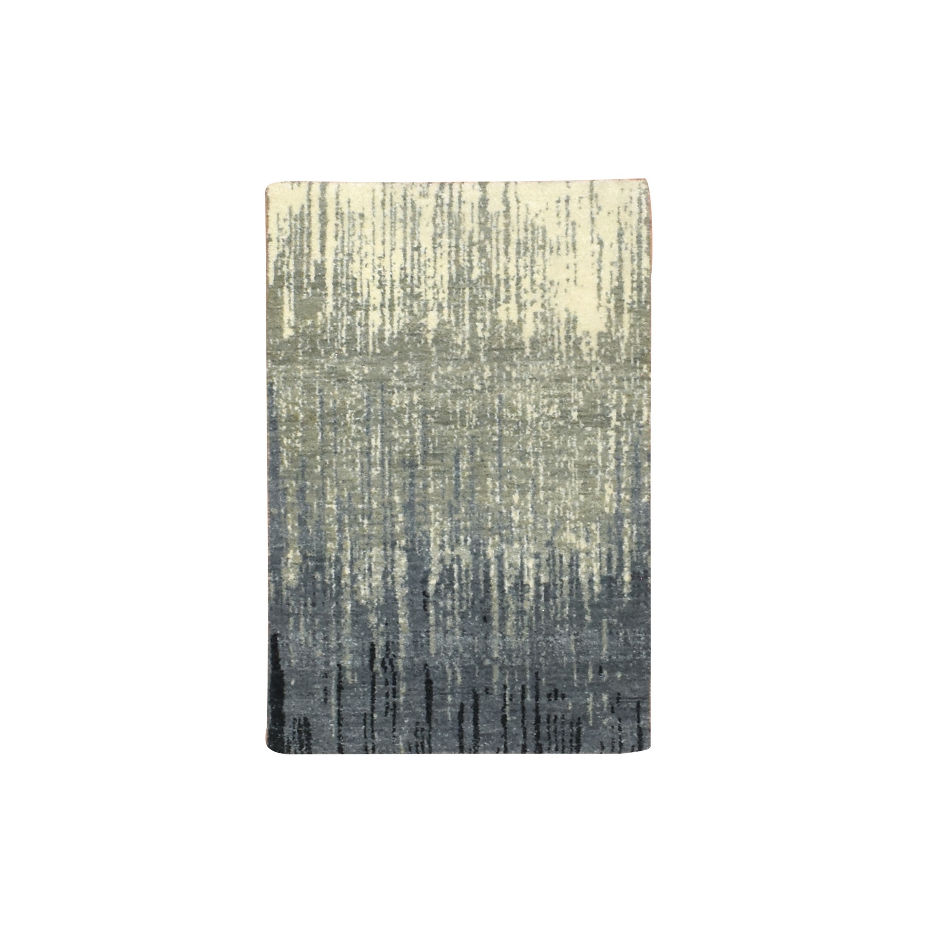 2'x3' Gray and Black, Hand Knotted, Vertical Ombre Design, Densely Woven, Pure Wool, Sample, Mat, Oriental Rug 